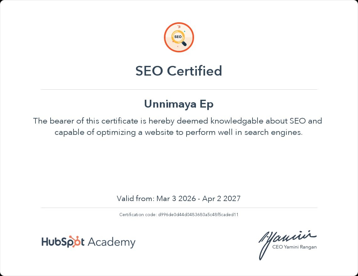 SEO hubspot certificate