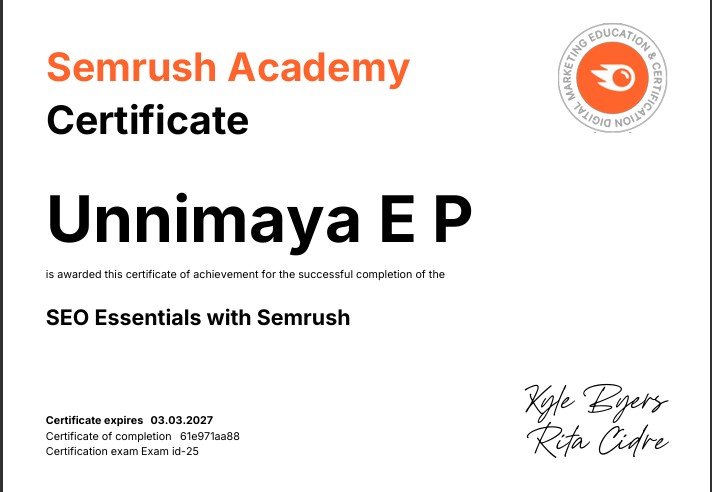SEO semrush certificate