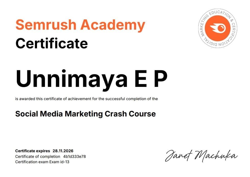 SMM semrush certificate